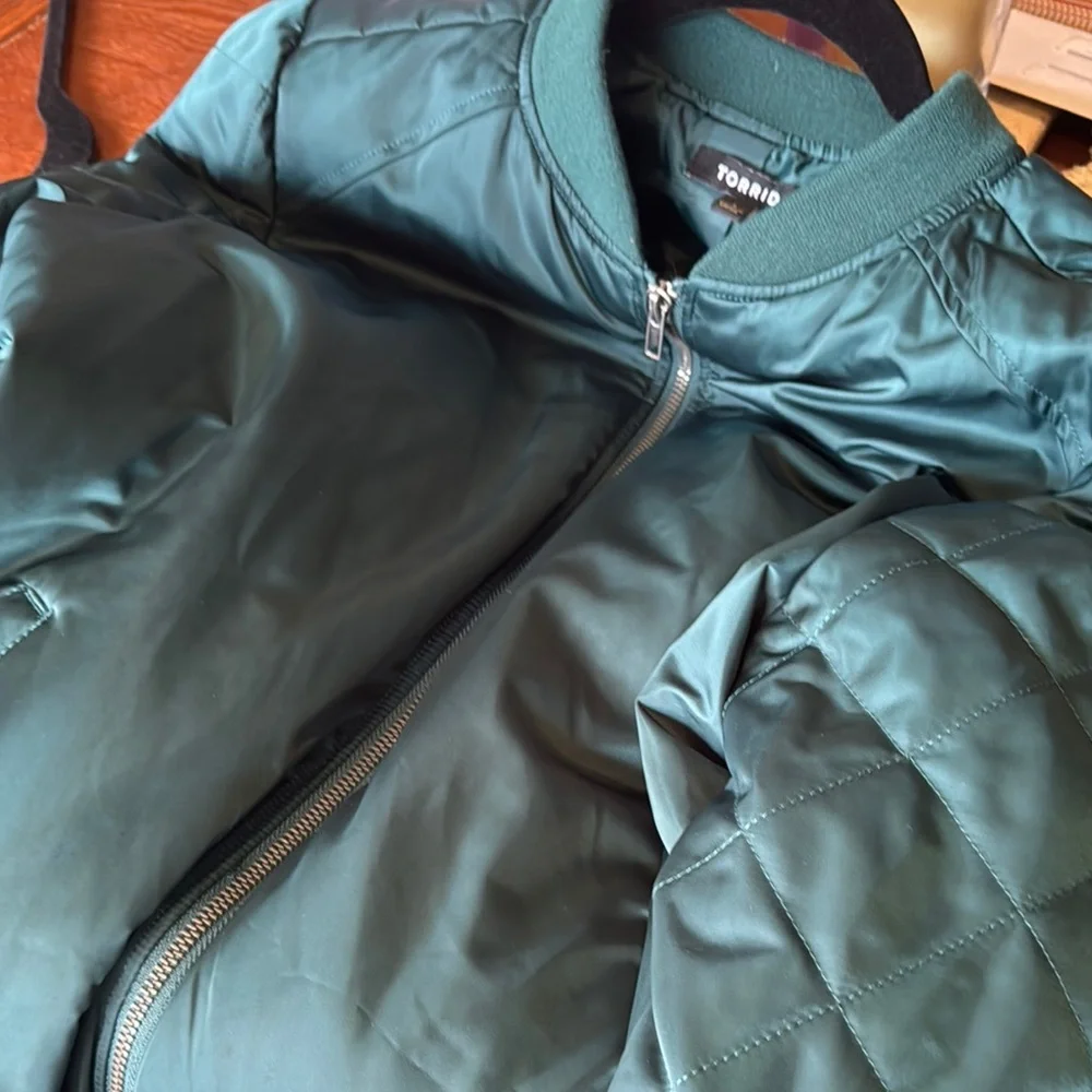 Torrid Green Satin Bomber Jacket with Ribbed Details - Picture 5 of 5